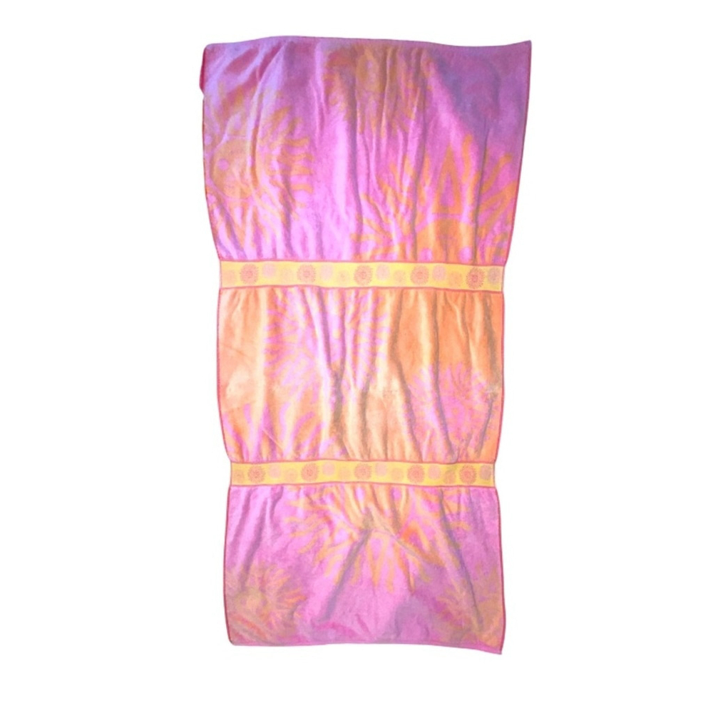Vintage TerriSol Terry Cloth Sun Beach Towel Pink And Yellow Summer Swim